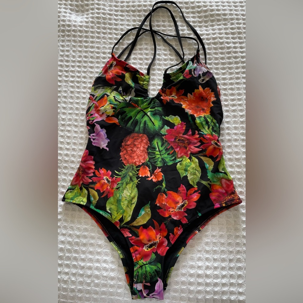 Zara Floral One Piece Swimsuit - Black and Multicolor